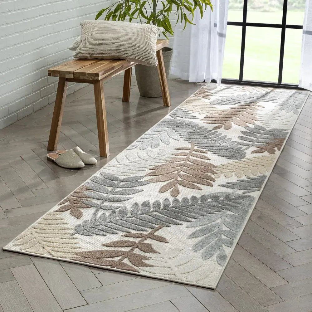 Mariah Modern Floral Indoor/Outdoor Ivory High-Low Rug Well Woven