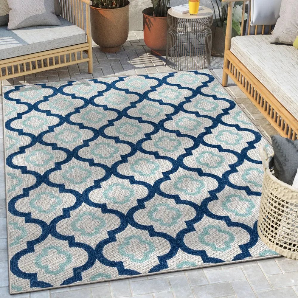Illuminate Blue Modern Indoor Outdoor Rug Well Woven
