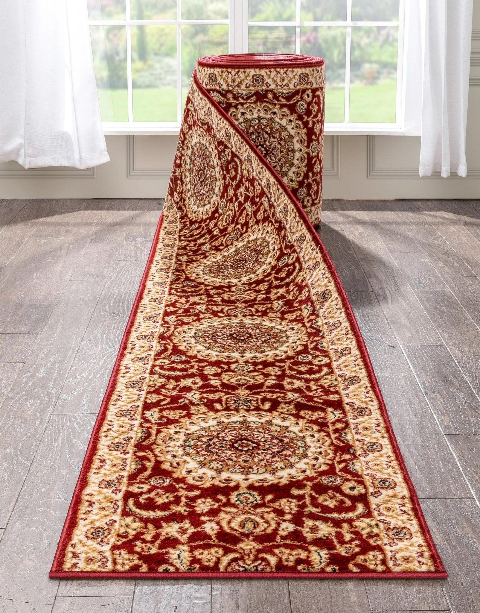 Custom Size Runner Medallion Oriental  Persian Pattern Red Choose Your Width x Choose Your Length Hallway Runner Rug Well Woven