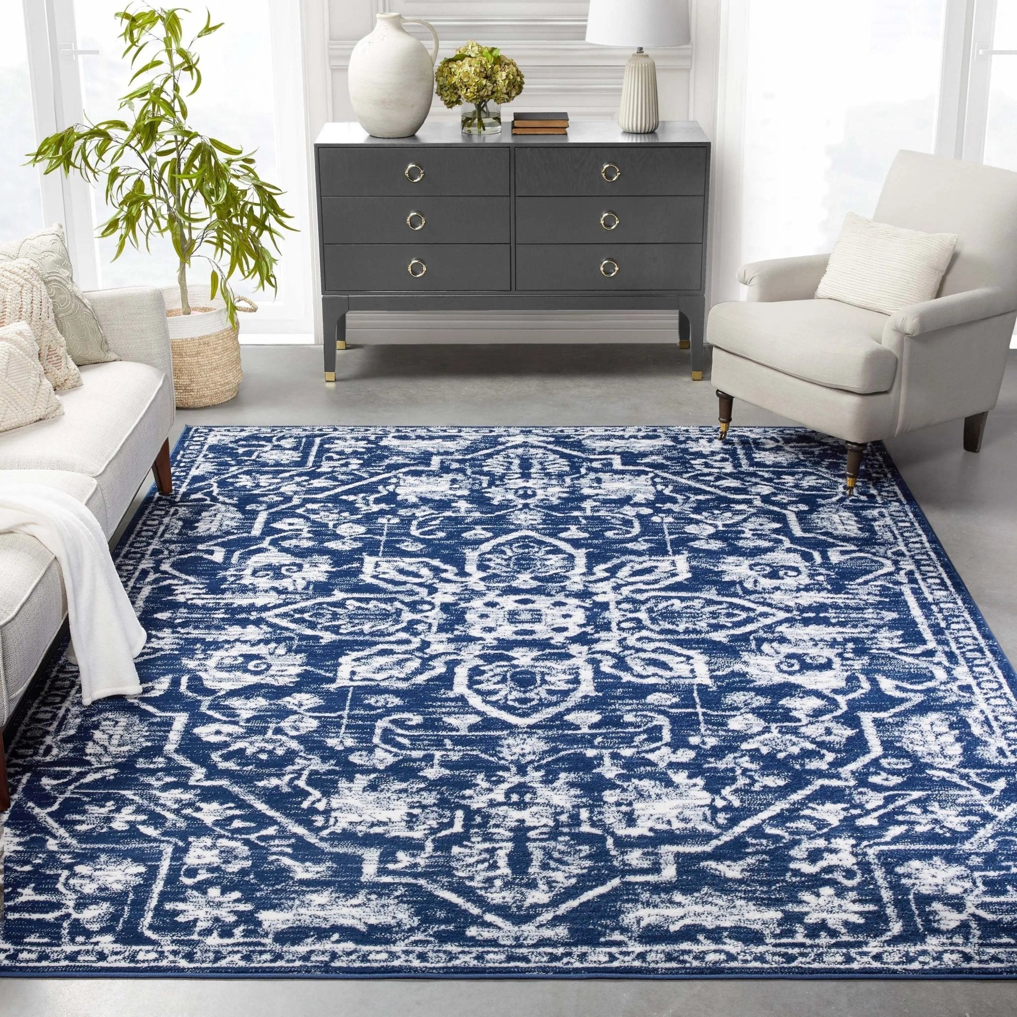 Disa Vintage Medallion Dark Blue Soft Rug By Chill Rugs Well Woven