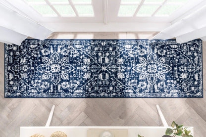 Disa Vintage Medallion Dark Blue Soft Rug By Chill Rugs Well Woven