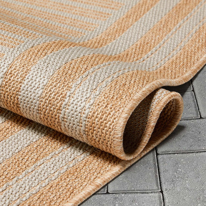 Frankie Modern Stripes Indoor/Outdoor Beige Textured Rug Well Woven