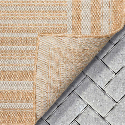 Frankie Modern Stripes Indoor/Outdoor Beige Textured Rug Well Woven