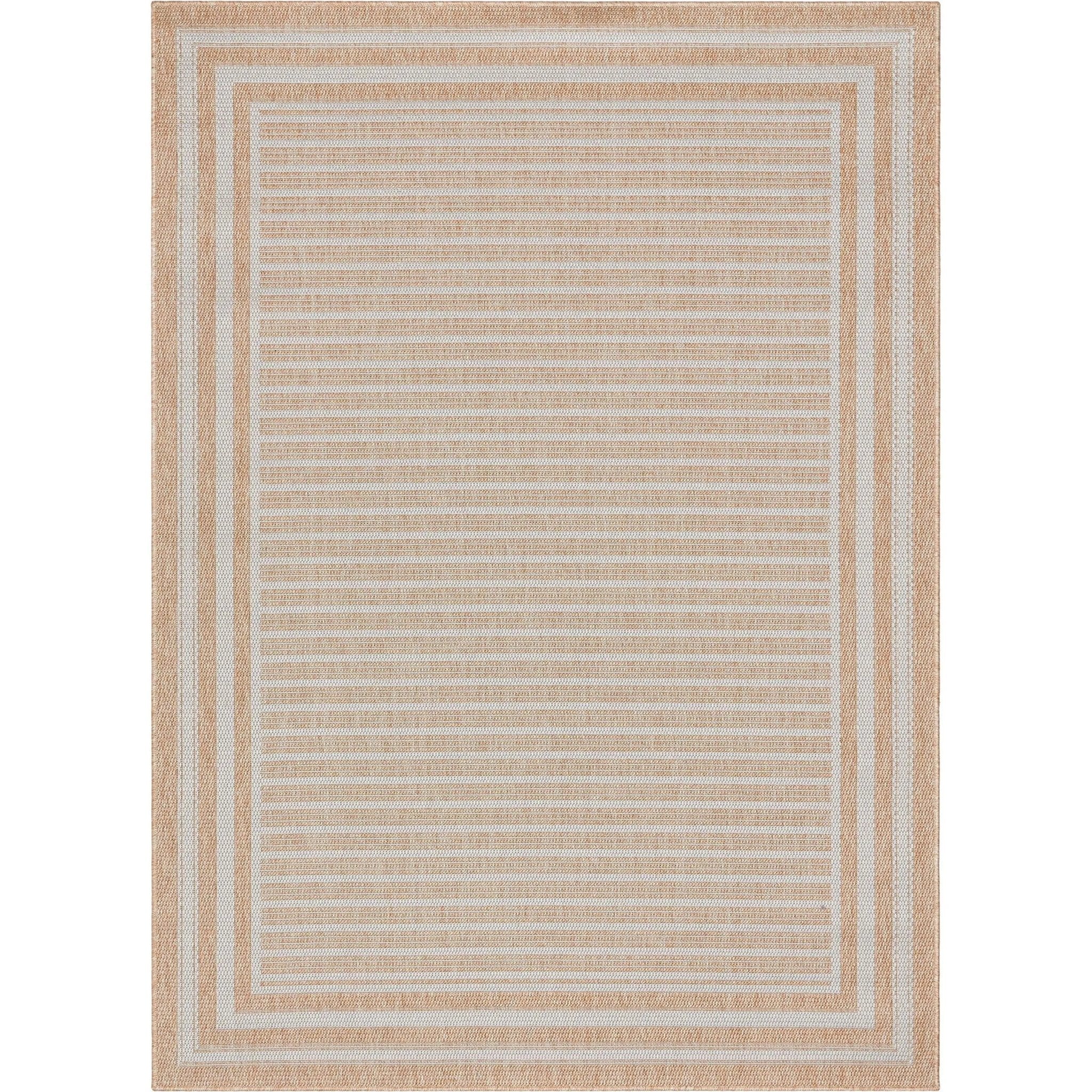 Frankie Modern Stripes Indoor/Outdoor Beige Textured Rug Well Woven