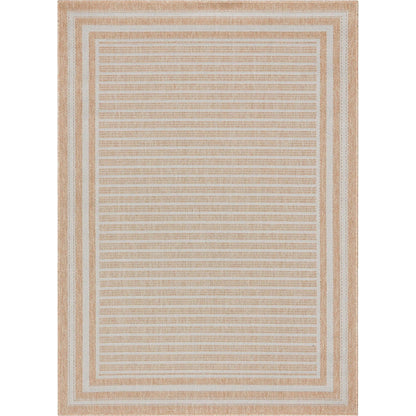 Frankie Modern Stripes Indoor/Outdoor Beige Textured Rug Well Woven