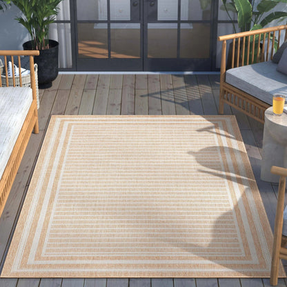 Frankie Modern Stripes Indoor/Outdoor Beige Textured Rug Well Woven