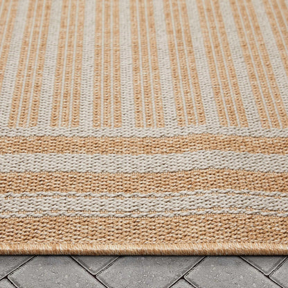 Frankie Modern Stripes Indoor/Outdoor Beige Textured Rug Well Woven