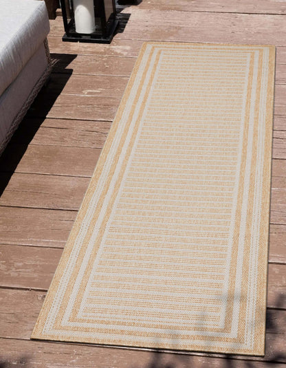 Frankie Modern Stripes Indoor/Outdoor Beige Textured Rug Well Woven