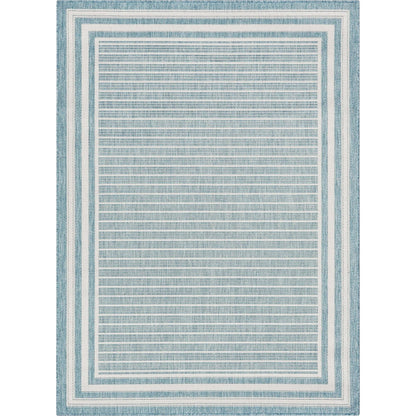 Frankie Modern Stripes Indoor/Outdoor Blue Textured Rug Well Woven