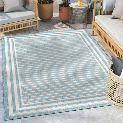 Frankie Modern Stripes Indoor/Outdoor Blue Textured Rug Well Woven