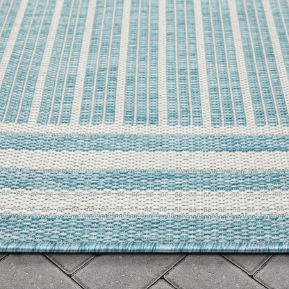 Frankie Modern Stripes Indoor/Outdoor Blue Textured Rug Well Woven