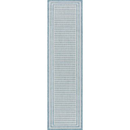 Frankie Modern Stripes Indoor/Outdoor Blue Textured Rug Well Woven