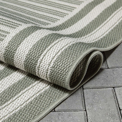 Frankie Modern Stripes Indoor/Outdoor Green Textured Rug Well Woven