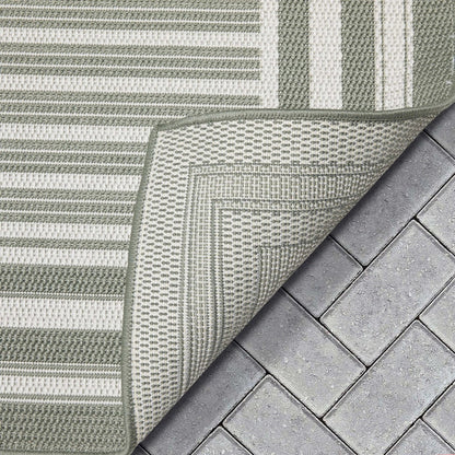 Frankie Modern Stripes Indoor/Outdoor Green Textured Rug Well Woven