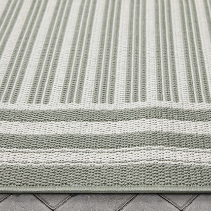 Frankie Modern Stripes Indoor/Outdoor Green Textured Rug Well Woven