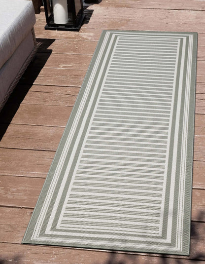 Frankie Modern Stripes Indoor/Outdoor Green Textured Rug Well Woven