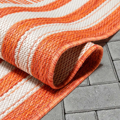 Frankie Modern Stripes Indoor/Outdoor Orange Textured 2'7" x 9'10" Runner Rug Well Woven