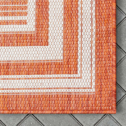 Frankie Modern Stripes Indoor/Outdoor Orange Textured 2'7" x 9'10" Runner Rug Well Woven