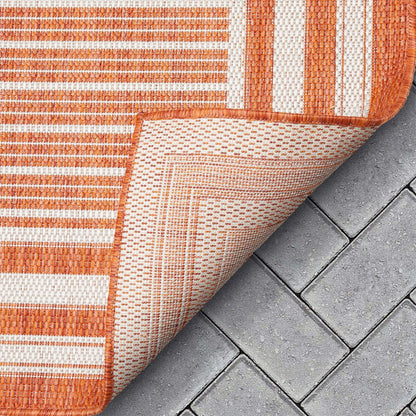 Frankie Modern Stripes Indoor/Outdoor Orange Textured 2'7" x 9'10" Runner Rug Well Woven