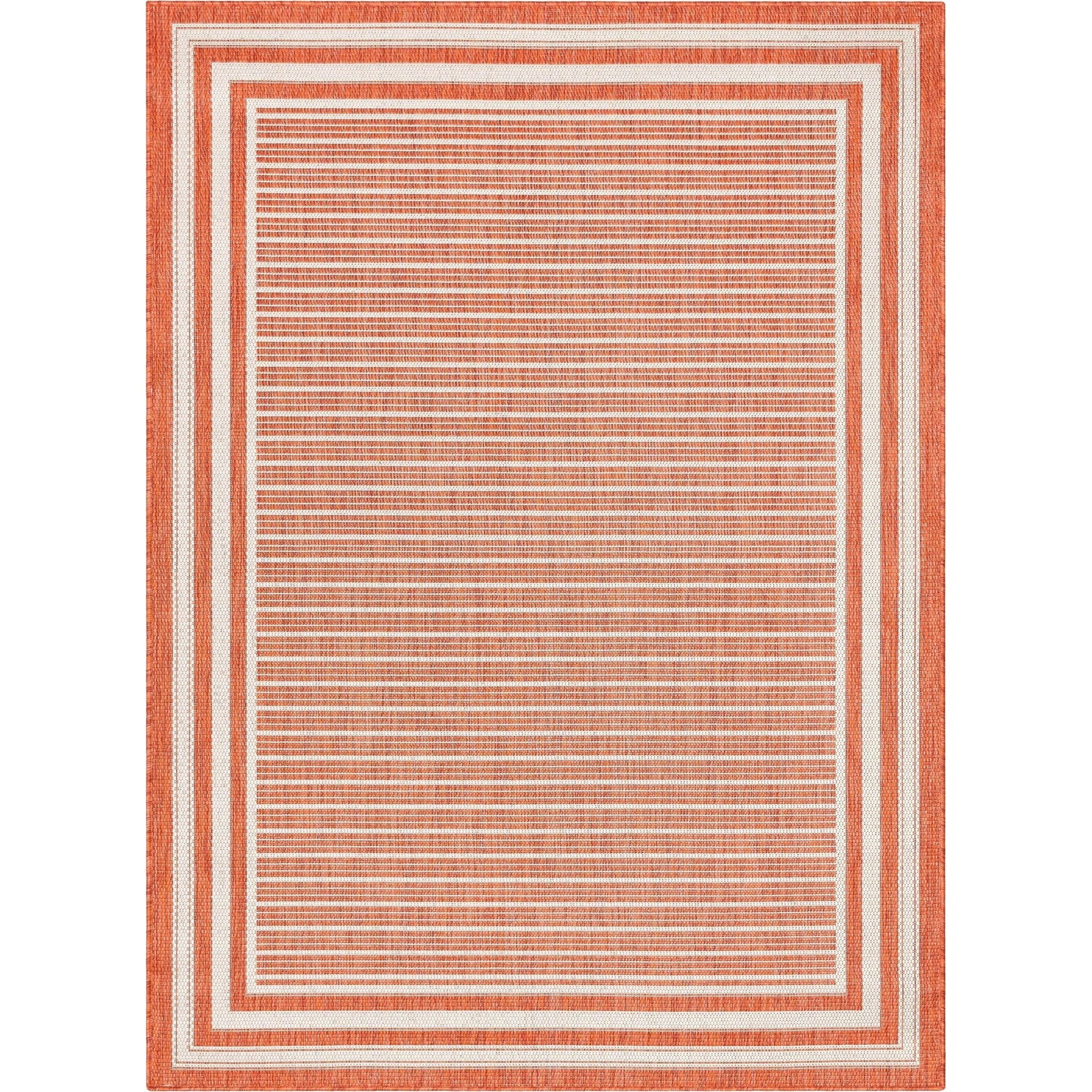 Frankie Modern Stripes Indoor/Outdoor Orange Textured 2'7" x 9'10" Runner Rug Well Woven