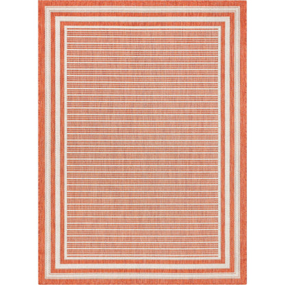 Frankie Modern Stripes Indoor/Outdoor Orange Textured 2'7" x 9'10" Runner Rug Well Woven