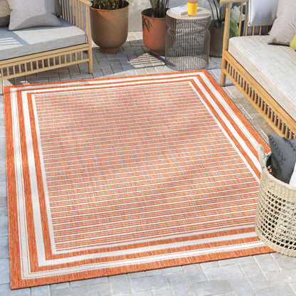 Frankie Modern Stripes Indoor/Outdoor Orange Textured 2'7" x 9'10" Runner Rug Well Woven