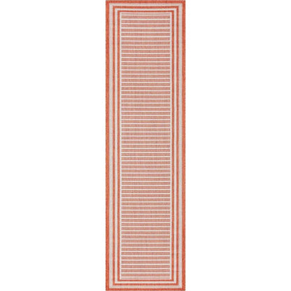 Frankie Modern Stripes Indoor/Outdoor Orange Textured 2'7" x 9'10" Runner Rug Well Woven