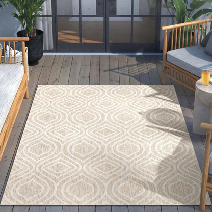 Ludo Lattice Trellis Indoor/Outdoor Beige Textured Rug Well Woven