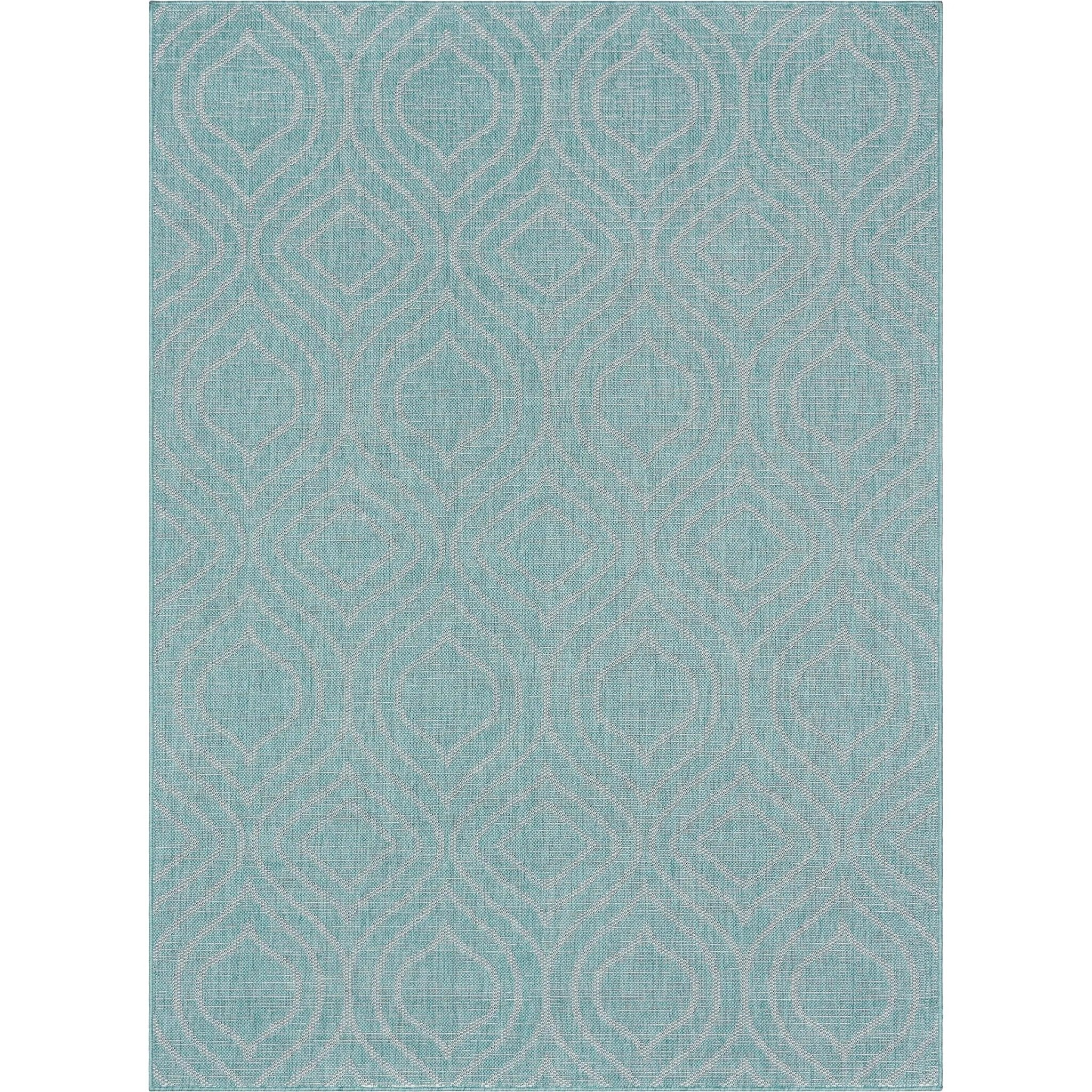 Ludo Lattice Trellis Indoor/Outdoor Blue Textured Rug Well Woven