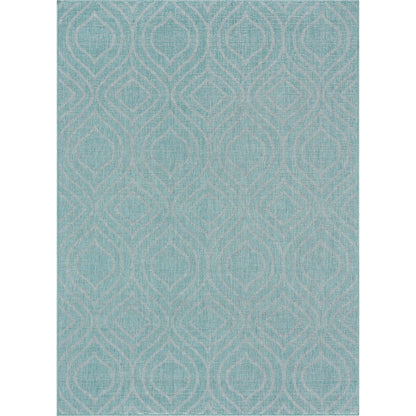 Ludo Lattice Trellis Indoor/Outdoor Blue Textured Rug Well Woven