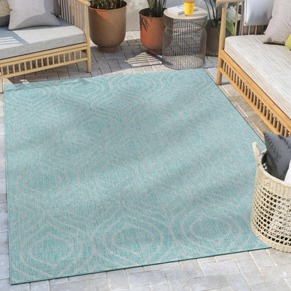 Ludo Lattice Trellis Indoor/Outdoor Blue Textured Rug Well Woven