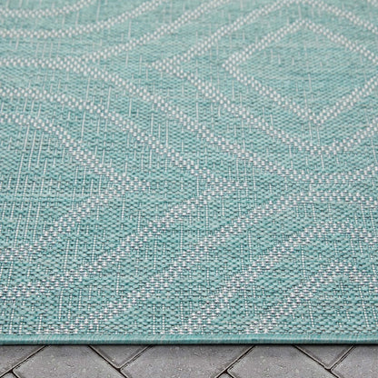 Ludo Lattice Trellis Indoor/Outdoor Blue Textured Rug Well Woven