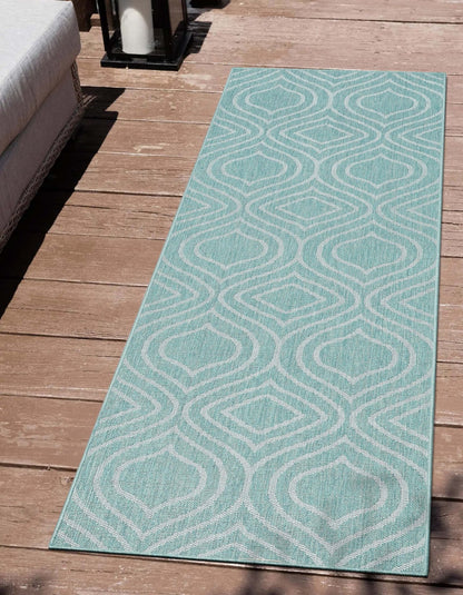 Ludo Lattice Trellis Indoor/Outdoor Blue Textured Rug Well Woven