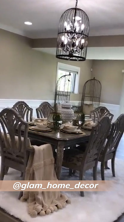 Feather Collection Liza  White Shag Rug –   Sparkly, Plush, Minimalist Glam - Well Woven - white rug in a dining area