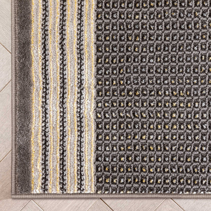 Custom Size Runner Waylon Retro Border Solid & Striped Grey Select Your Width x Choose Your Length Hallway Runner Rug Well Woven