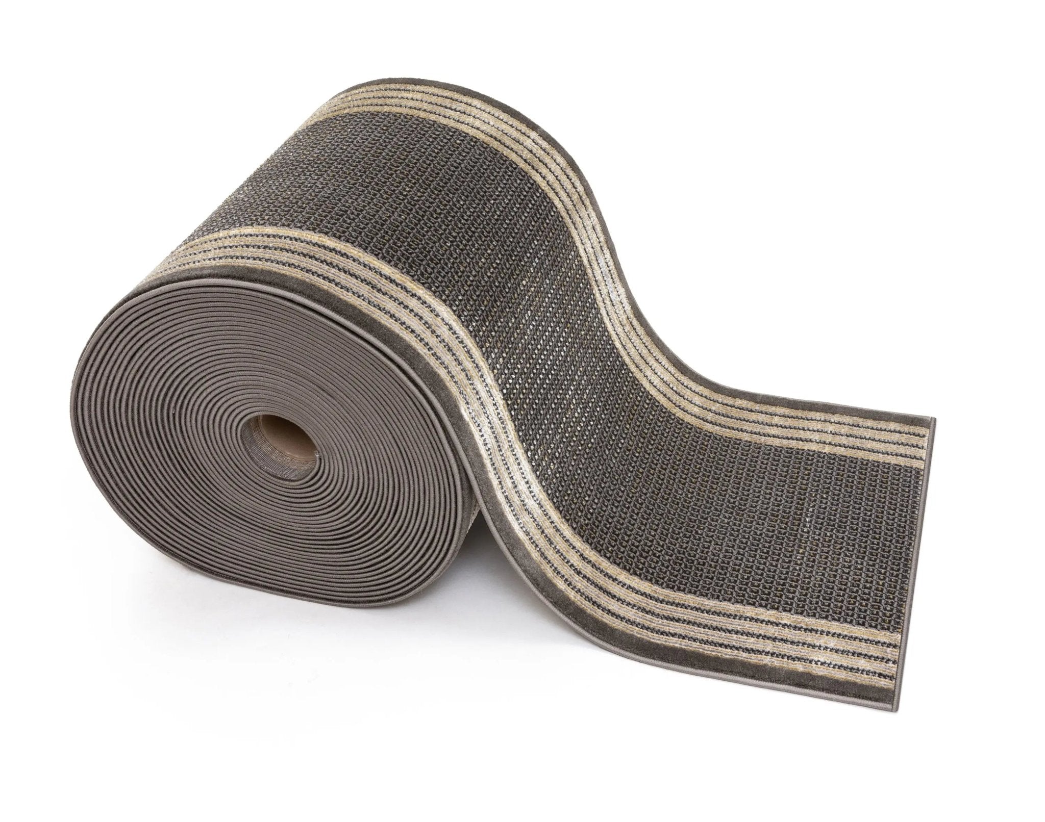 Custom Size Runner Waylon Retro Border Solid & Striped Grey Select Your Width x Choose Your Length Hallway Runner Rug Well Woven