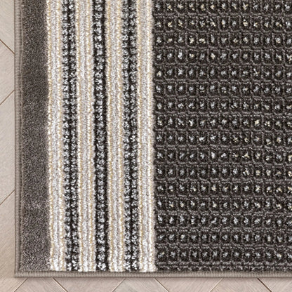 Custom Size Runner Waylon Retro Border Solid & Striped Grey Select Your Width x Choose Your Length Hallway Runner Rug Well Woven