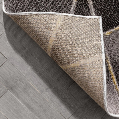 Arthur Retro Geometric Marble Pattern Grey Glam Rug Well Woven