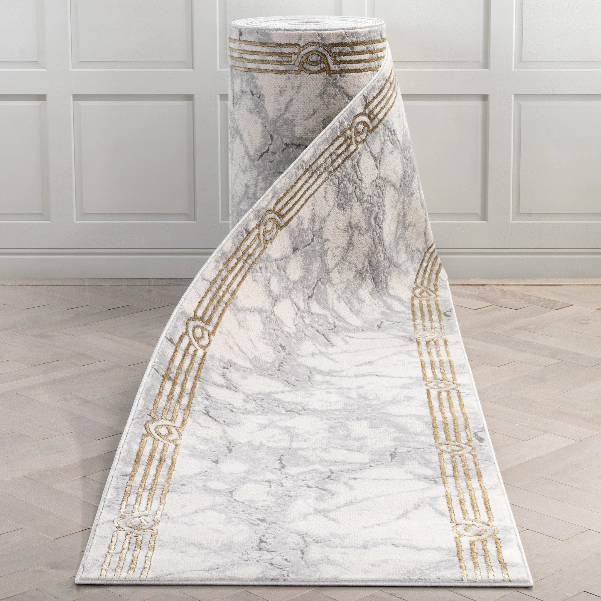 Custom Size Runner Huntington Retro Mosaic Marble Pattern Ivory Choose Your Width x Choose Your Length Hallway Runner Rug Well Woven