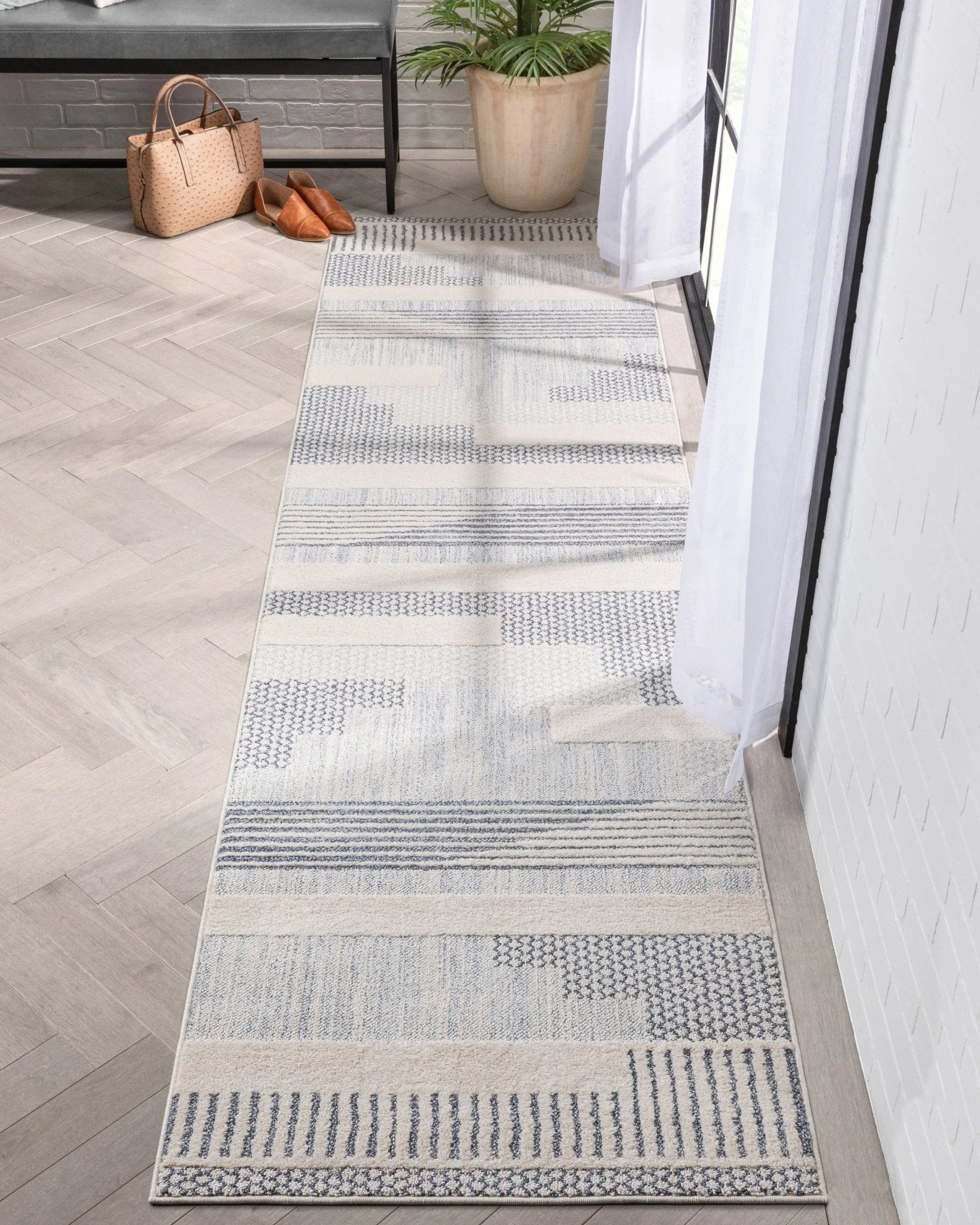 Briar Tribal Geometric Abstract Light Blue Looped Pile Rug Well Woven