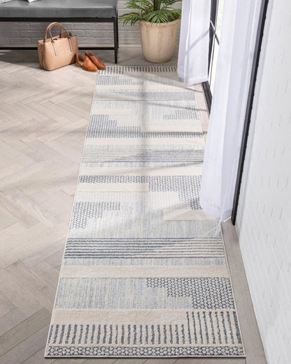 Briar Tribal Geometric Abstract Light Blue Looped Pile Rug Well Woven