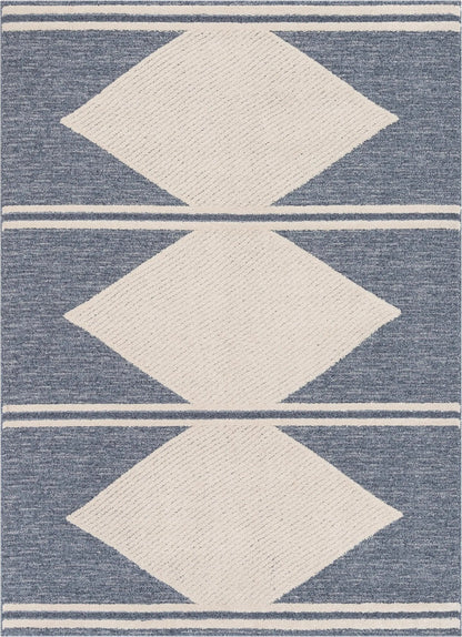 Evie Tribal Diamond Medallion Pattern Blue Looped Pile Rug Well Woven