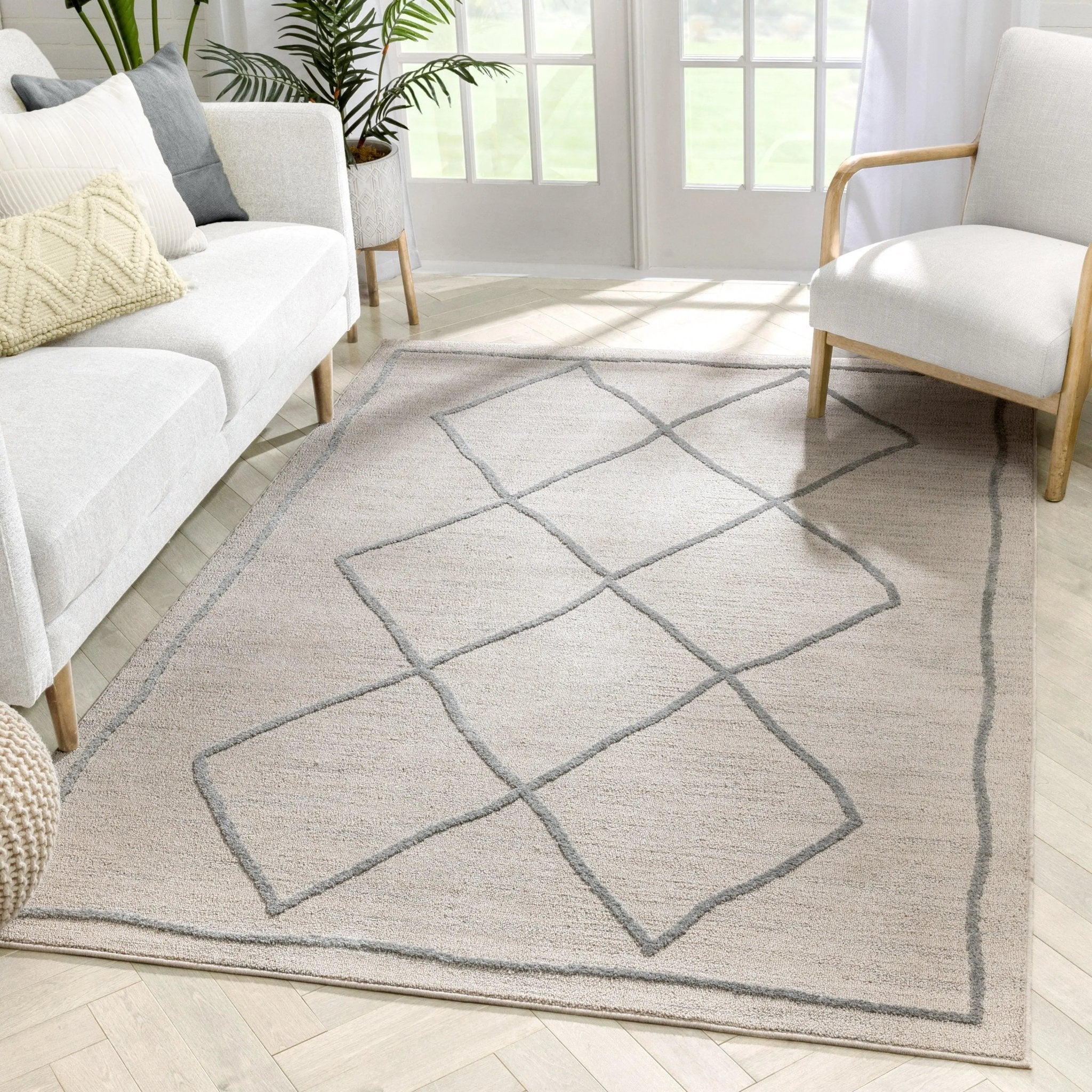 Cora Moroccan Lattice Trellis Beige Looped Pile Rug Well Woven