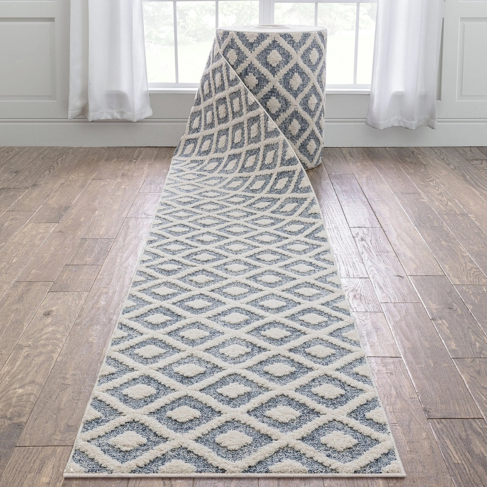 Custom Size Runner Ailey Moroccan Lattice Trellis Blue Choose Your Width x Choose Your Length Hallway Runner Rug Well Woven