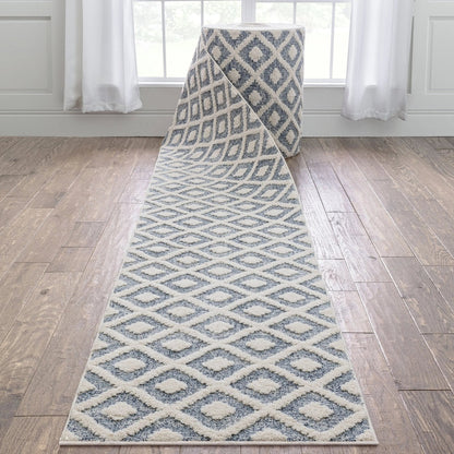 Custom Size Runner Ailey Moroccan Lattice Trellis Blue Choose Your Width x Choose Your Length Hallway Runner Rug Well Woven