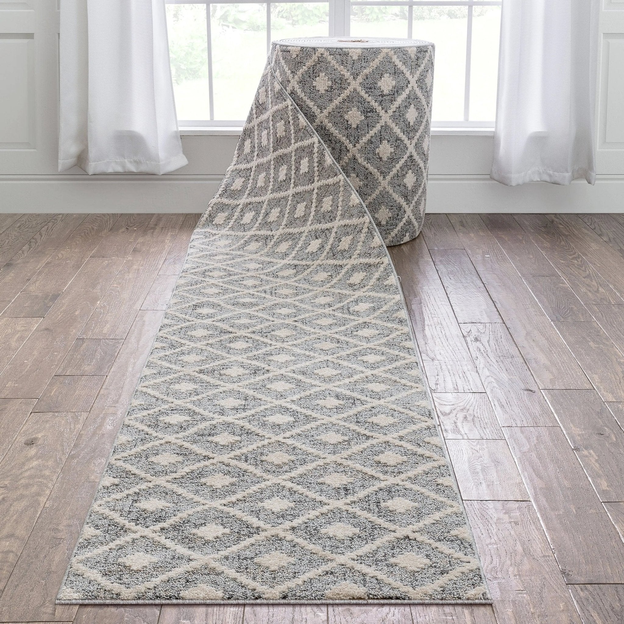 Custom Size Runner Ailey Moroccan Lattice Trellis Grey Choose Your Width x Choose Your Length Hallway Runner Rug Well Woven