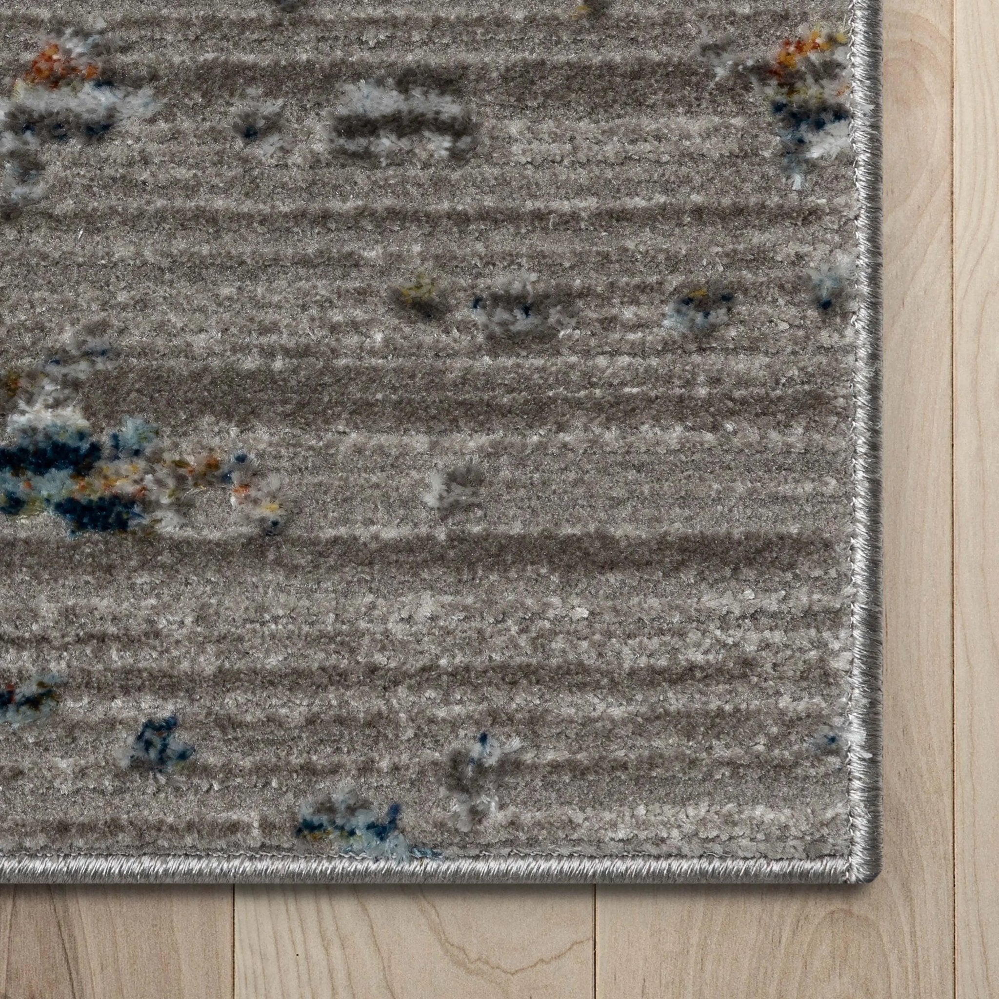 Abstract Modern Distressed Grey Multi High-Low Rug Well Woven