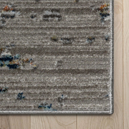 Abstract Modern Distressed Grey Multi High-Low Rug Well Woven