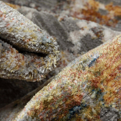 Abstract Modern Distressed Grey Multi High-Low Rug Well Woven