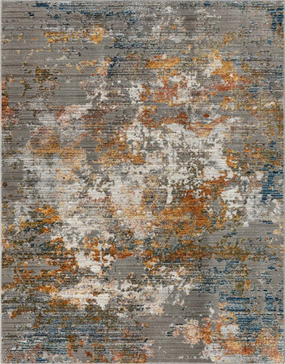 Abstract Modern Distressed Grey Multi High-Low Rug Well Woven